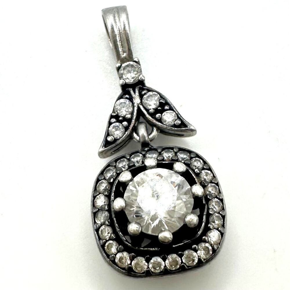 DGS Turkey 925 sterling silver clear cubic zirconia CZs leaf drop pendant